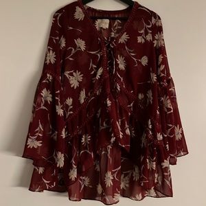 Moon river high low top sheer red with a flower design